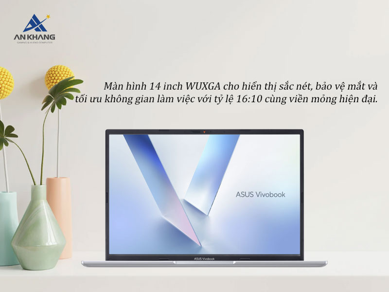 Vivobook 14 được trang bị m&agrave;n h&igrave;nh hiển thị sắc n&eacute;t trong, bảo vệ mắt