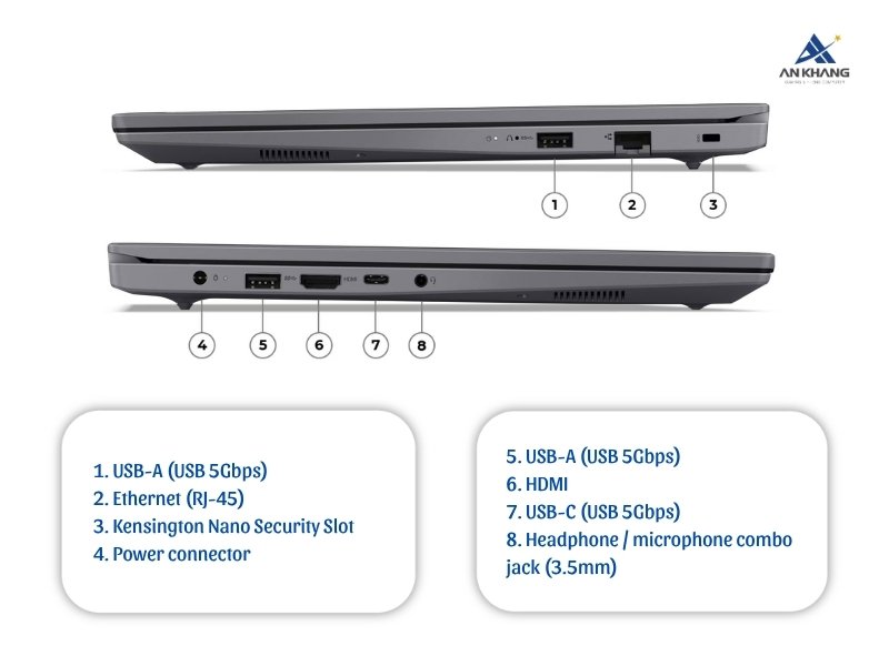 Laptop Lenovo V15 G5 IRL 83HF00BRVA trang bị đầy đủ cổng kết nối