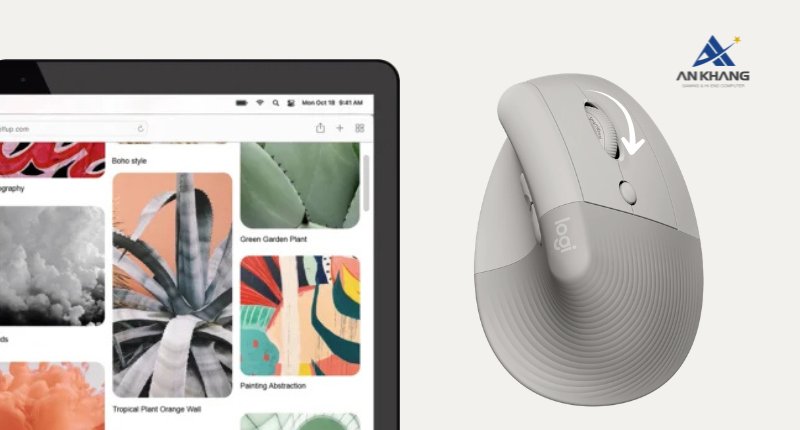 Chuột công thái học Logitech Lift Vertical màu xám sand (910-007665) sở hữu nút bấm SmartWheel thông minh