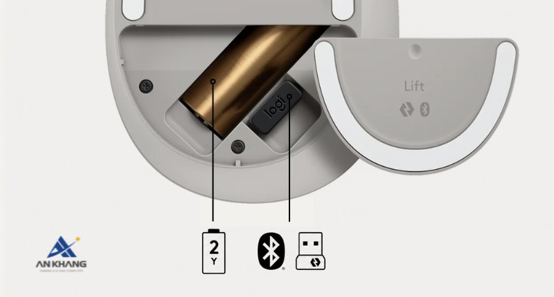 Chuột công thái học Logitech Lift Vertical màu xám sand (910-007665) sở hữu thời lượng pin lên đến 24 tháng