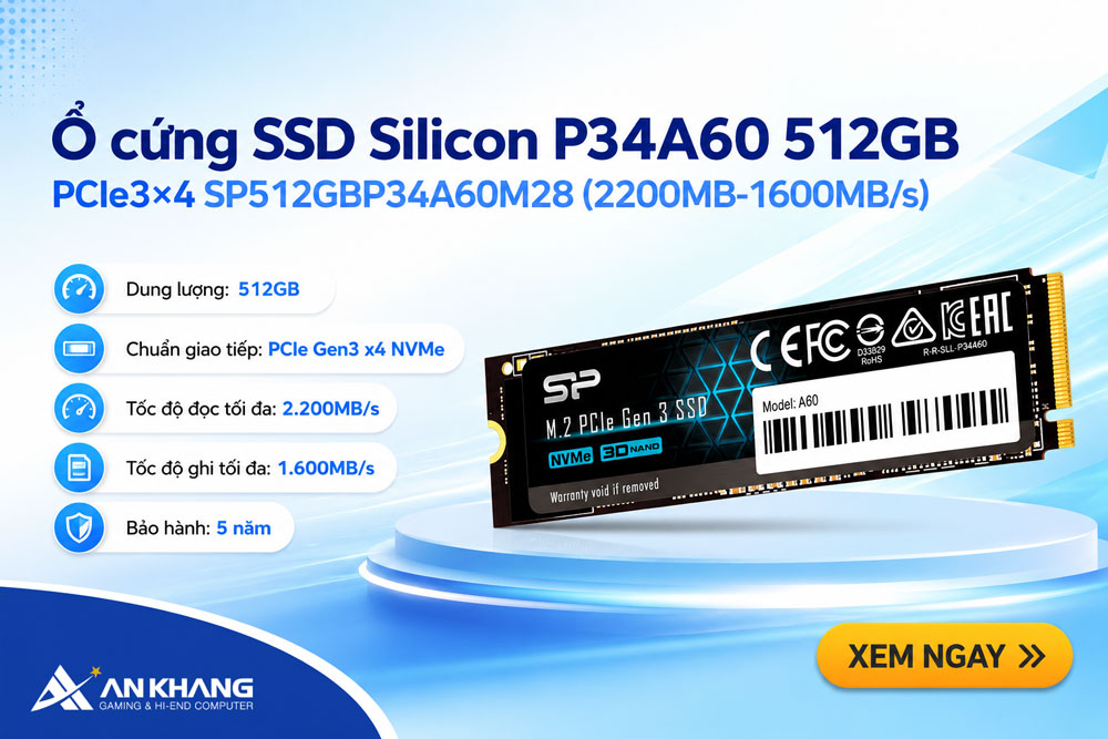 Ổ cứng SSD Silicon P34A60 512GB PCIe3×4 SP512GBP34A60M28 (2200MB-1600MB/s)