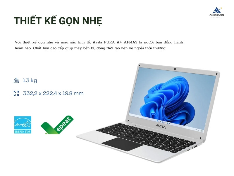 Laptop Avita PURA A+ AF14A3 Badge Silver với thiết kế gọn nhẹ