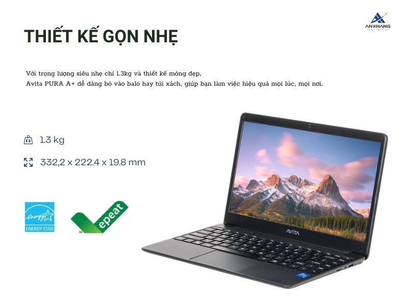 Laptop Avita PURA A+ AF14A3 Medal Black với thiết kế siêu di động