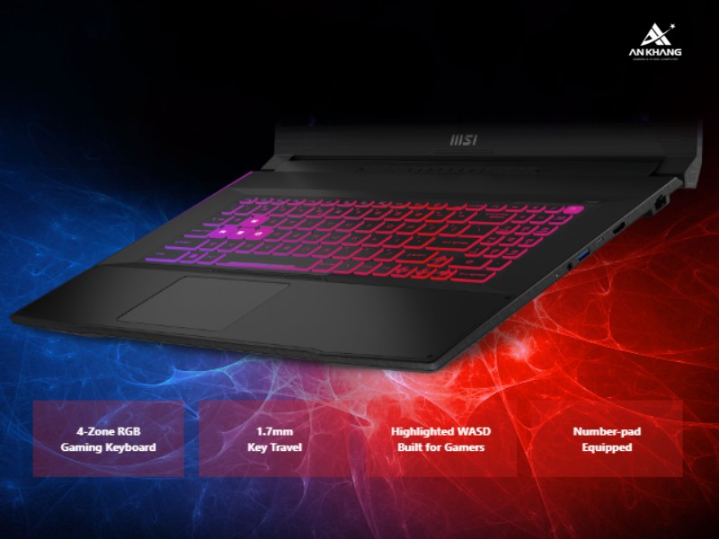 Laptop Gaming MSI Katana 15 B13VGK 2065VN nổi bật với bàn phím RGB 4 zone rực rỡ