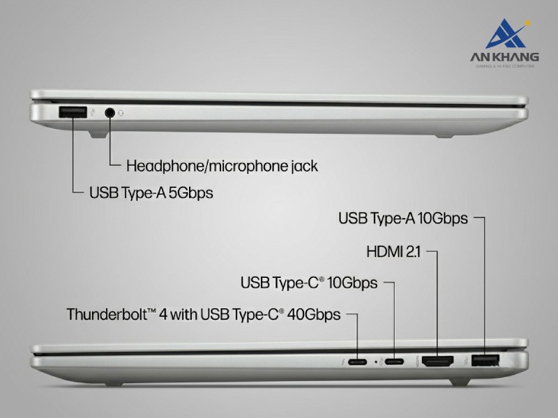 Laptop HP OmniBook 7 14-fs0042TU C1MP3PA được trang bị các cổng kết nối đầy đủ và hiện đại