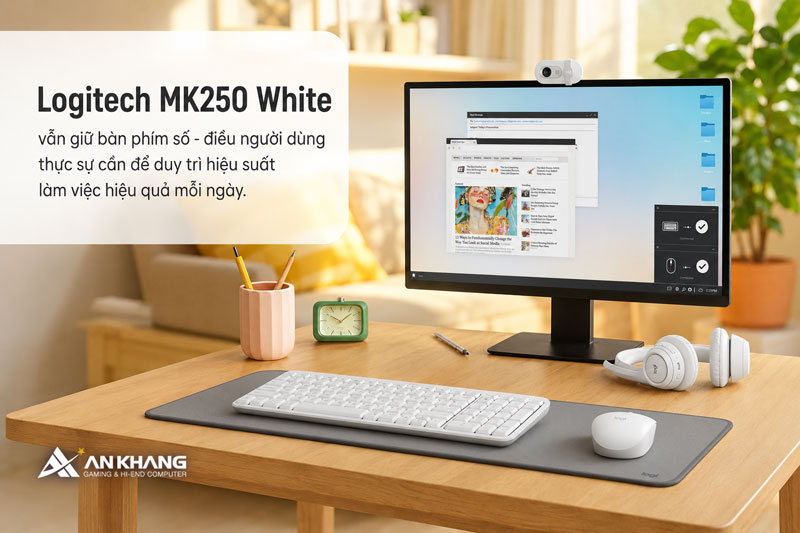 Logitech MK250 White vẫn giữ bàn phím số - điều người dùng thực sự cần để duy trì hiệu suất làm việc hiệu quả mỗi ngày.