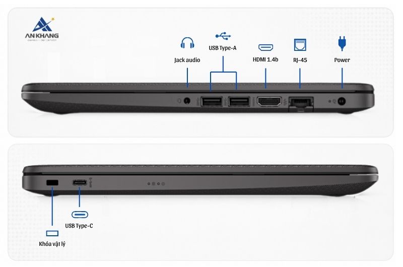 Laptop HP 240R G9 B90Y7AT trang bị đầy đủ các cổng kết nối cần thiết cho học tập, làm việc văn phòng