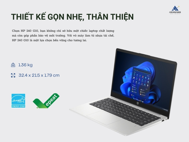 Máy tính HP 240 14 inch G10 9H2E4PT với thiết kế gọn nhẹ, bền bỉ, thân thiện