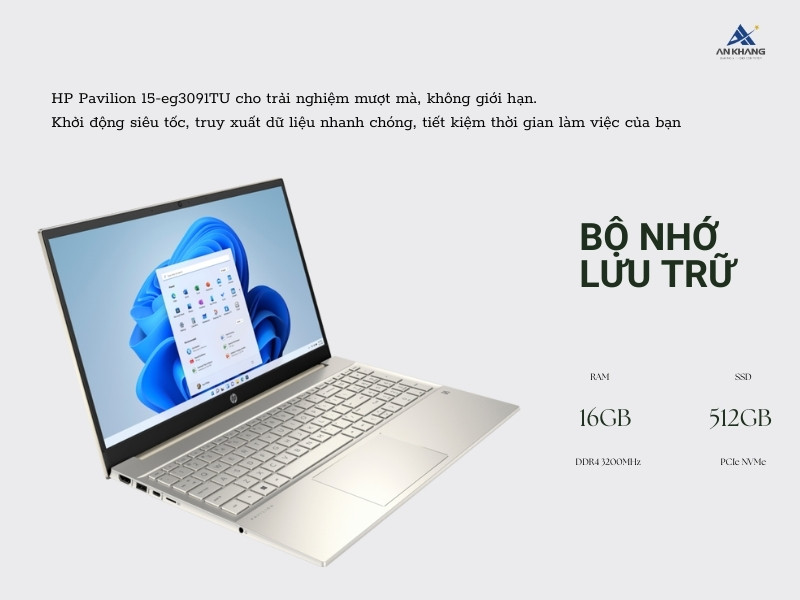 Laptop HP Pavilion 15-eg3091TU nổi bật với bộ nhớ và lưu trữ lớn