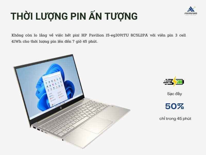 HP Pavilion 15-eg3091TU 8C5L2PA với thời lượng pịn ấn tượng