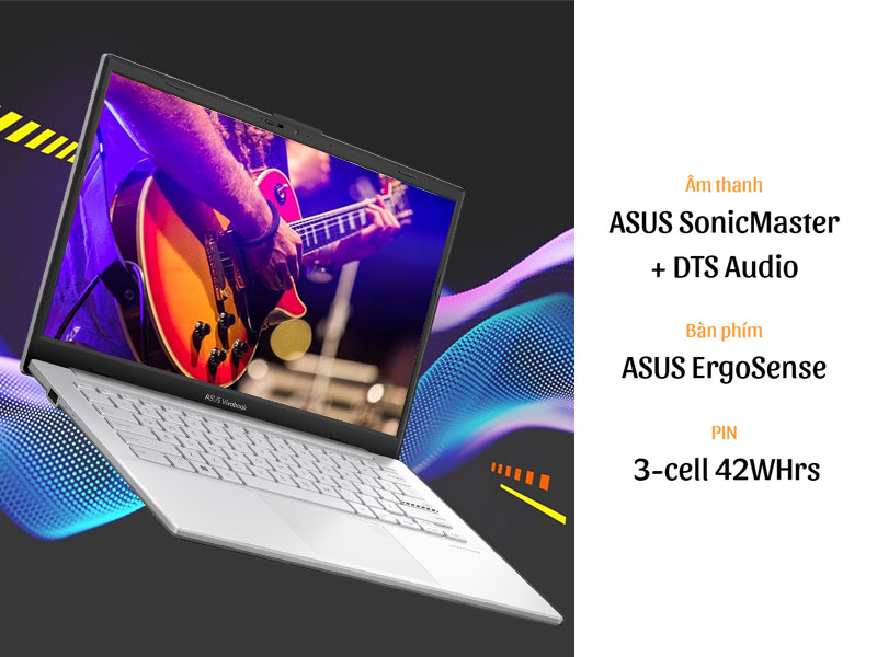 Laptop ASUS Vivobook Go 14 E1404FA-EB482W mang đến trải nghiệm sử dụng toàn diện nhờ vào âm thanh chất lượng, bàn phím thoải mái và thời lượng pin ổn định