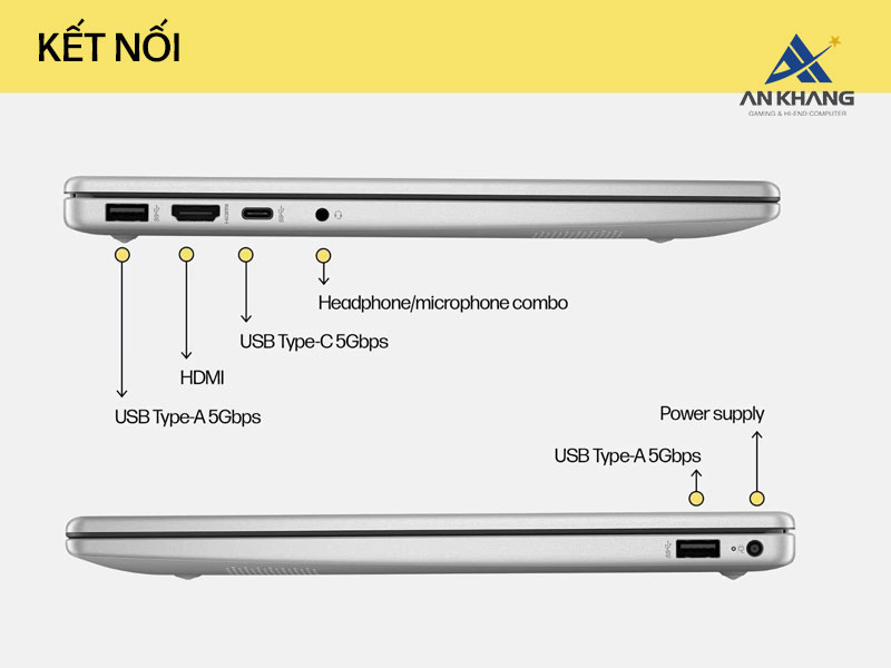 Laptop HP 14-ep1176TU C89ZQPA sở hữu hệ thống cổng kết nối đa dạng, tương thích với các chuẩn kết nối hiện đại
