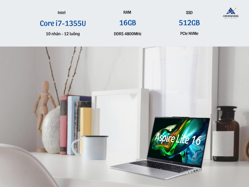 Acer Aspire Lite 16 Gen 2 AL16-52P-76DU NX.J2SSV.005 trang bị chip U-series ổn định, tiết kiệm điện năng