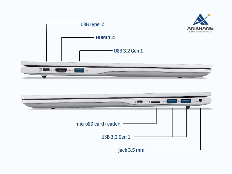 Laptop Acer Aspire Lite 16 Gen 2 AL16-52P-76DU NX.J2SSV.005 trang bị đầy đủ cổng kết nối hiện đại