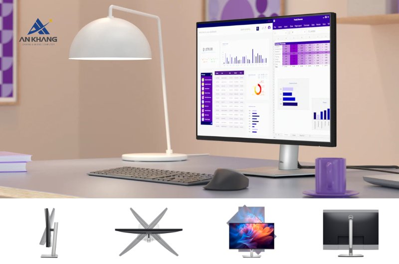 Màn hình LCD Dell P2725HE trang bị thiết kế công thái học toàn diện với khả năng điều chỉnh linh hoạt