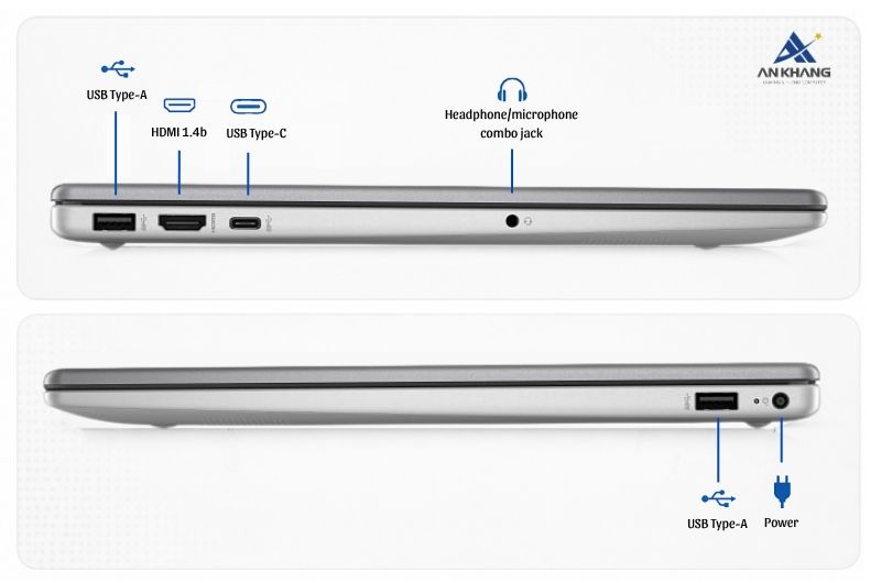 Laptop HP 250 G10 B1RY5PT trang bị đầy đủ các cổng kết nối cần thiết cho học tập, làm việc văn phòng
