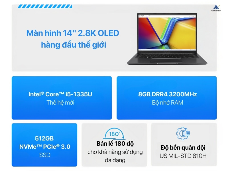 Laptop Asus Vivobook 14 OLED A1405VA-KM257W - Laptop văn phòng mạnh về hiệu năng, đẹp về thiết kế