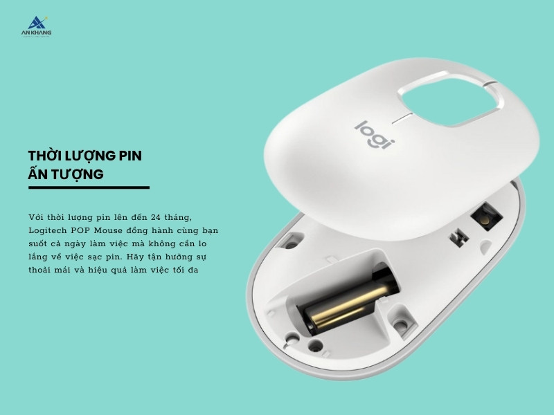 Chuột Emoji Logitech POP Mouse Bluetooth màu trắng (OFF-WHITE) với thời lượng pin ấn tượng