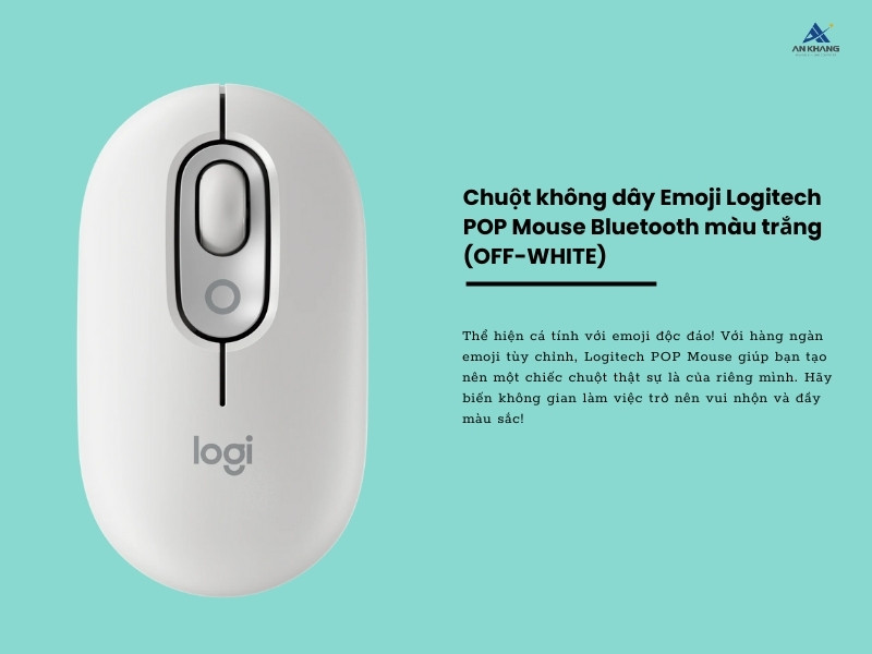 Chuột không dây Emoji Logitech POP Mouse Bluetooth màu trắng (OFF-WHITE) - Chuột văn phòng độc đáo, thời thượng