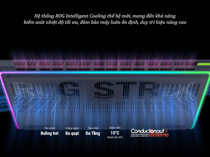 ASUS ROG Strix G16 2025 trang bị keo tản nhiệt Conductonaut Extreme giúp mang đến khả năng tản nhiệt đỉnh cao