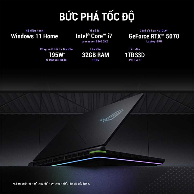 Laptop ASUS ROG Strix G16 G615JPR-S5107W trang bị hiệu năng mạnh mẽ, cân cả gaming và sáng tạo