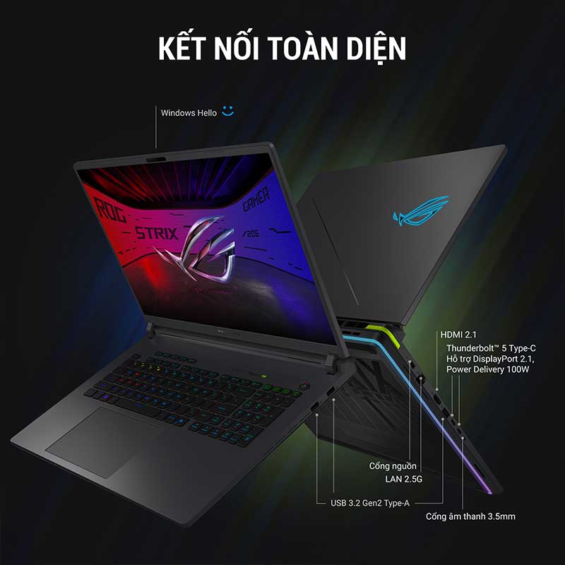 Laptop ASUS ROG Strix G16 G615JPR-S5107W kết nối toàn diện cho mọi nhu cầu