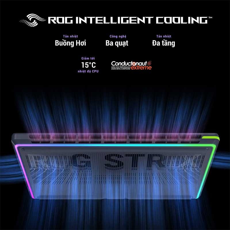 Laptop ASUS ROG Strix G16 G615JPR-S5107W trang bị hệ thống tản nhiệt quy mô lớn hiệu quả