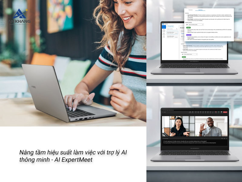 Laptop ASUS ExpertBook P1 được trang bị trợ lý AI thông minh - AI ExpertMeet mang đến trải nghiệm làm việc thông minh, tiện lợi và hiệu quả
