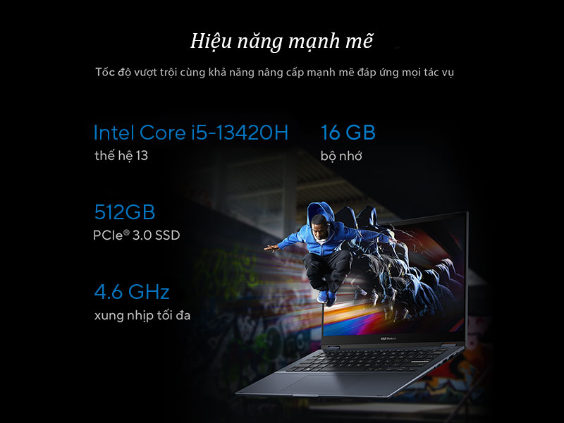 ASUS Vivobook S 14 Flip TP3402VA-LZ632W mang hiệu năng ổn định đáp ứng mọi công việc văn phòng và học tập