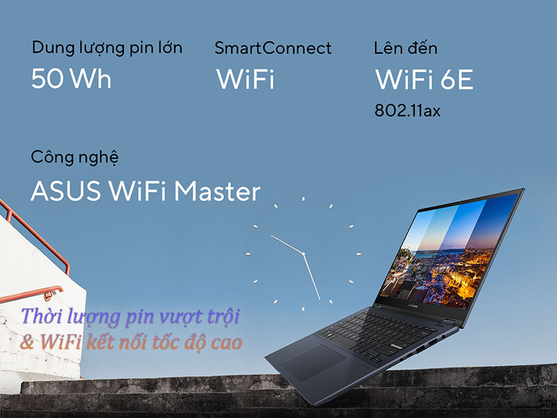 Vivobook S 14 Flip TP3402VA được trang bị thời lượng pin vượt trội và Wifi tốc độ cao