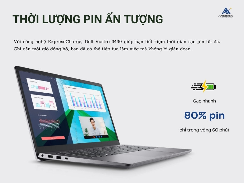 Máy tính Dell Vostro 3430 V4I5611W1 sở hữu thời lượng pin ấn tượng