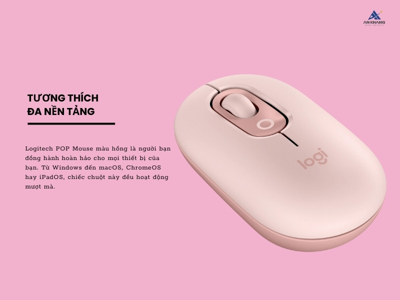 Logitech POP Mouse with Emoji màu hồng (ROSE) tương thích nhiều hệ điều hành