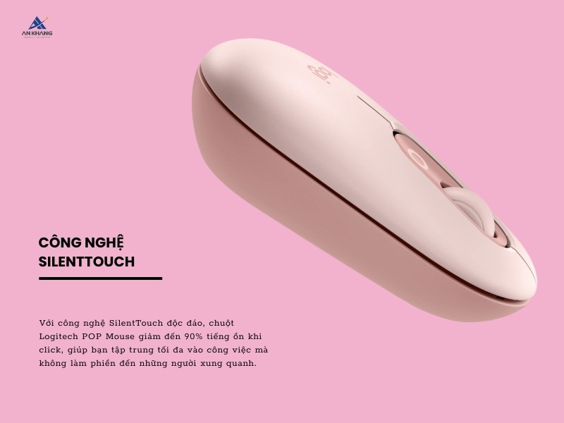 Chuột Emoji Logitech POP Mouse Bluetooth màu hồng (ROSE) trang bị công nghệ SilentTouch tiên tiến