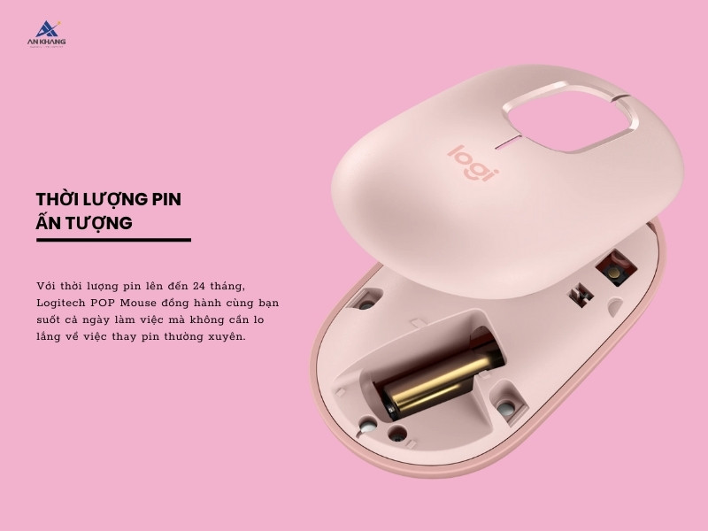 Chuột Emoji Logitech POP Mouse Bluetooth màu hồng (ROSE) với thời lượng pin lên tới 2 năm