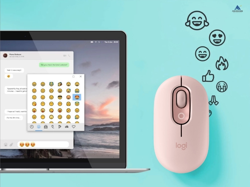 Logitech POP Mouse with Emoji Bluetooth màu hồng (ROSE) với tính năng tùy chỉnh Emoji độc đáo