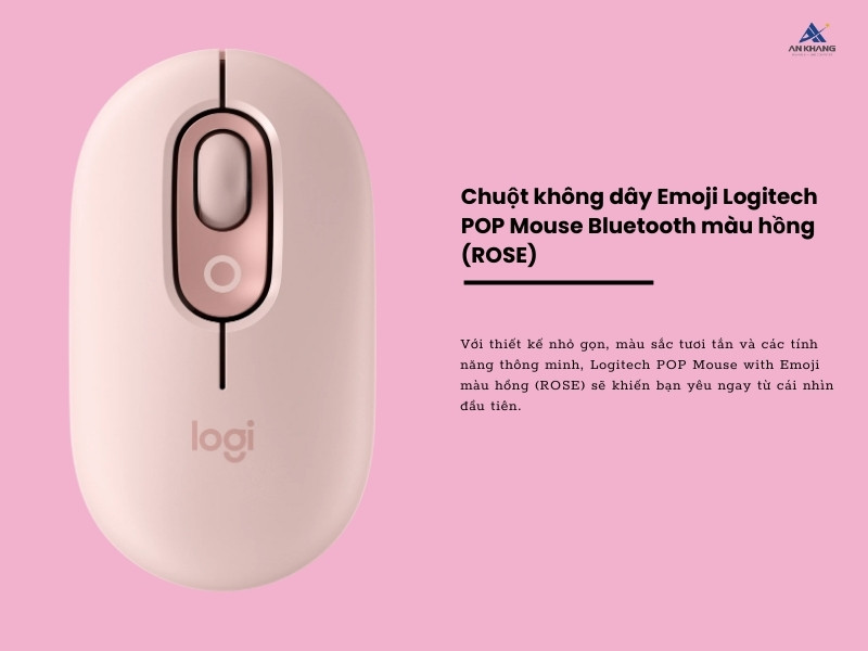 Chuột không dây Emoji Logitech POP Mouse Bluetooth màu hồng (ROSE) - Chuột văn phòng nhỏ gọn, trải nghiệm mượt mà