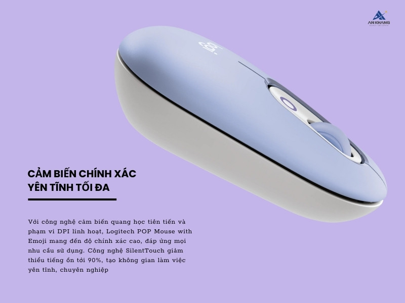 Logitech POP Mouse with Emoji màu tím (LILAC) với cảm biến quang học chính xác và tính năng SilentTouch