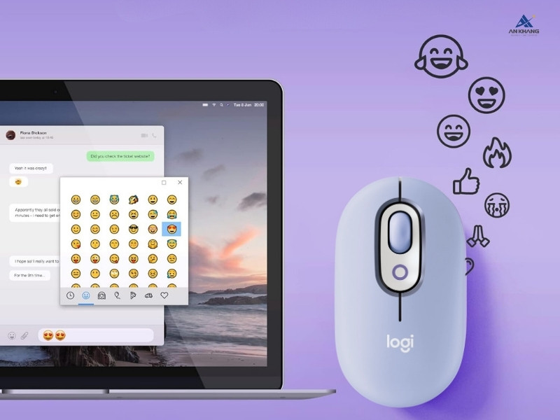 Chuột Emoji Logitech POP Mouse Bluetooth màu tím (LILAC) với khả năng tùy chỉnh emoji độc đáo