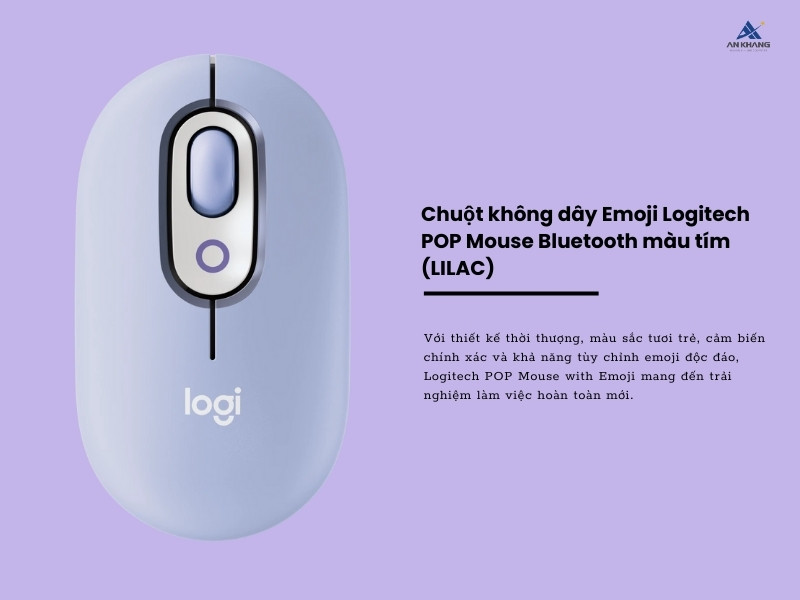 Chuột không dây Emoji Logitech POP Mouse Bluetooth màu tím (LILAC) - Chuột không dây nhỏ gọn cho trải nghiệm mượt mà