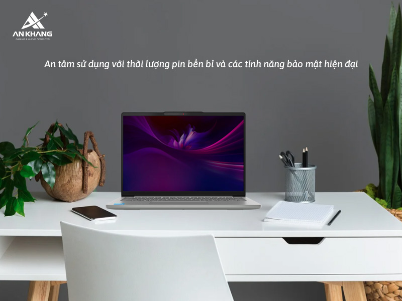 Laptop Lenovo IdeaPad Slim 5 14IRH10R đem lại sự yên tâm sử dụng hàng ngày với thời lượng pin ổn định và hệ thống bảo mật đáng tin cậy