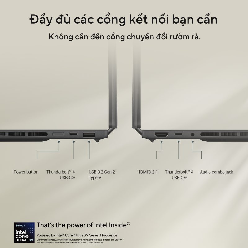 ASUS Zenbook DUO UX8407AA-SN138WS lu&ocirc;n sẵn c&aacute;c cổng kết nối hiện đại