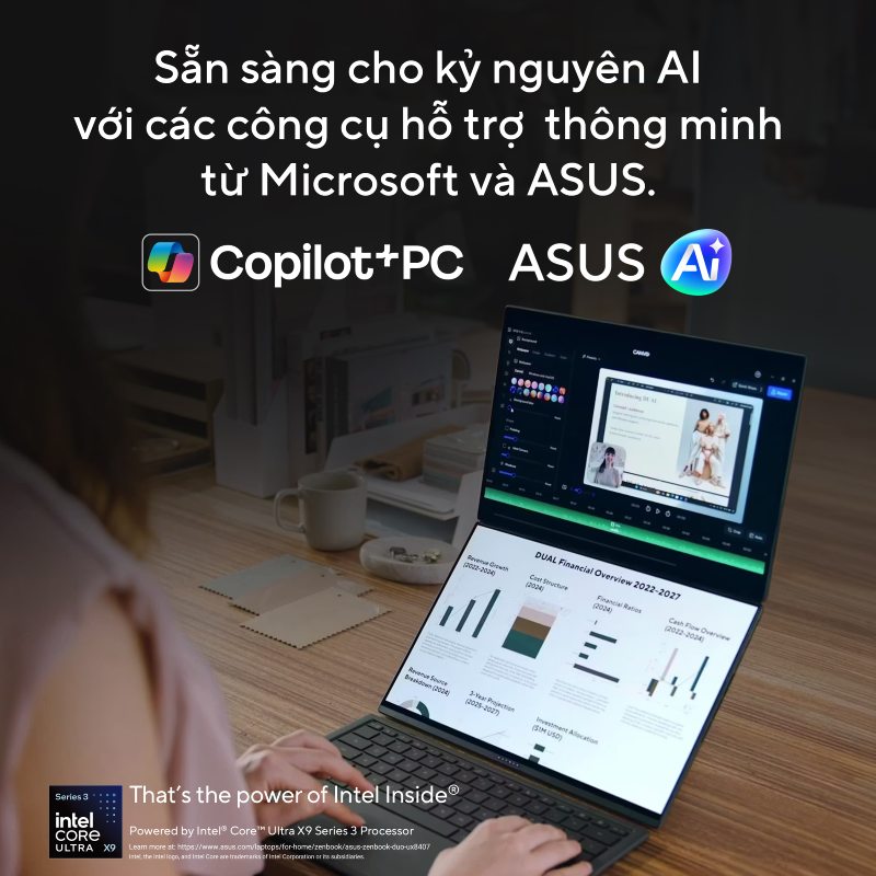 Laptop ASUS Zenbook DUO UX8407AA-SN138WS l&agrave; laptop AI thế hệ mới mang hiệu năng th&ocirc;ng minh cho mọi t&aacute;c vụ