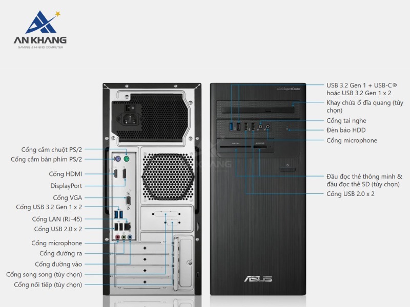 Máy tính để bàn ASUS ExpertCenter D500TE-0G74000200 sở hữu hệ thống kết nối toàn diện