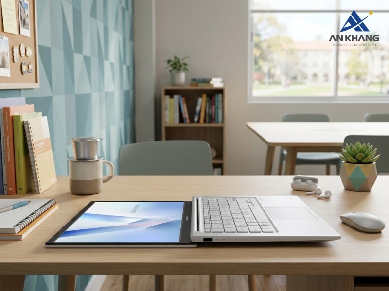 Thiết kế linh hoạt với bản lề mở lên đến 180 độ trên ASUS Vivobook 14 X1404VA-EB609W