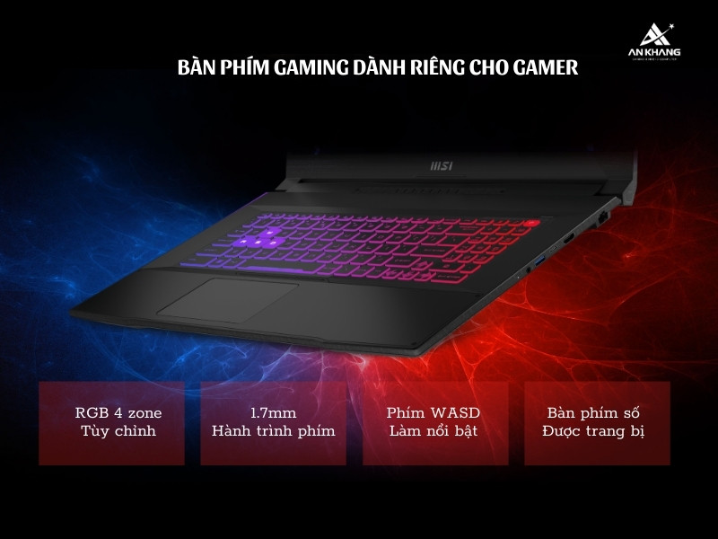 MSI Katana 15 B13UDXK 2270VN sở hữu bàn phím RGB 4 zone chuẩn gaming