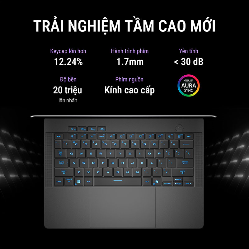 Điều khiển chính xác cùng bàn phím gaming cao cấp trên ROG Zephyrus G14