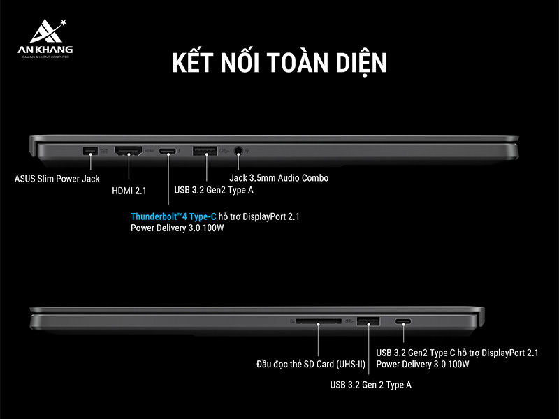 ROG Zephyrus G16 c&ugrave;ng hệ thống cổng kết nối to&agrave;n diện