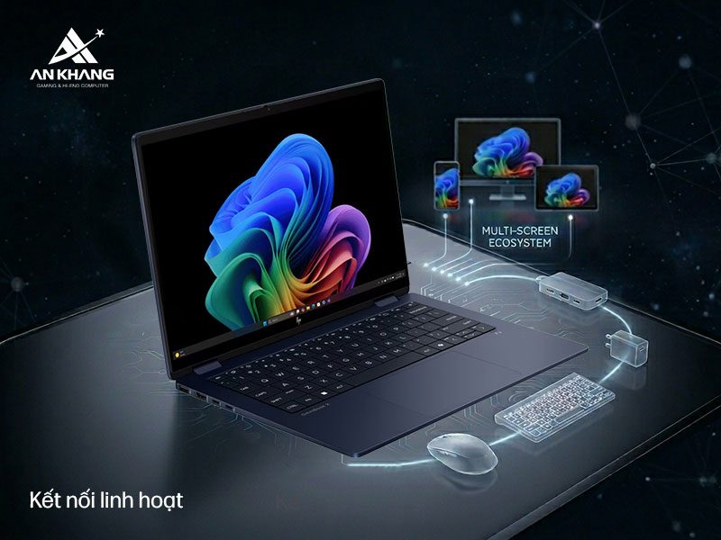 Người dùng có thể linh hoạt làm việc ở nhiều môi trường khác nhau mà không cần quá nhiều phụ kiện chuyển đổi với HP OmniBook X Flip 14