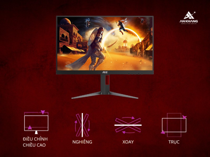 Màn hình Gaming AOC 27G4/74 với thiết kế công thái học điều chỉnh linh hoạt