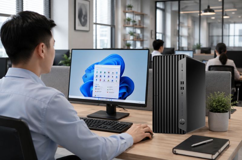 Máy tính để bàn HP Elite Tower 600 G9 4G378AV trang bị sẵn Windows 11 bản quyền và bộ bàn phím chuột đồng bộ
